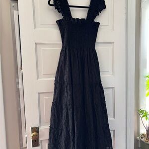 Hill House Home Ruffle Strap Black Midi Nap Dress